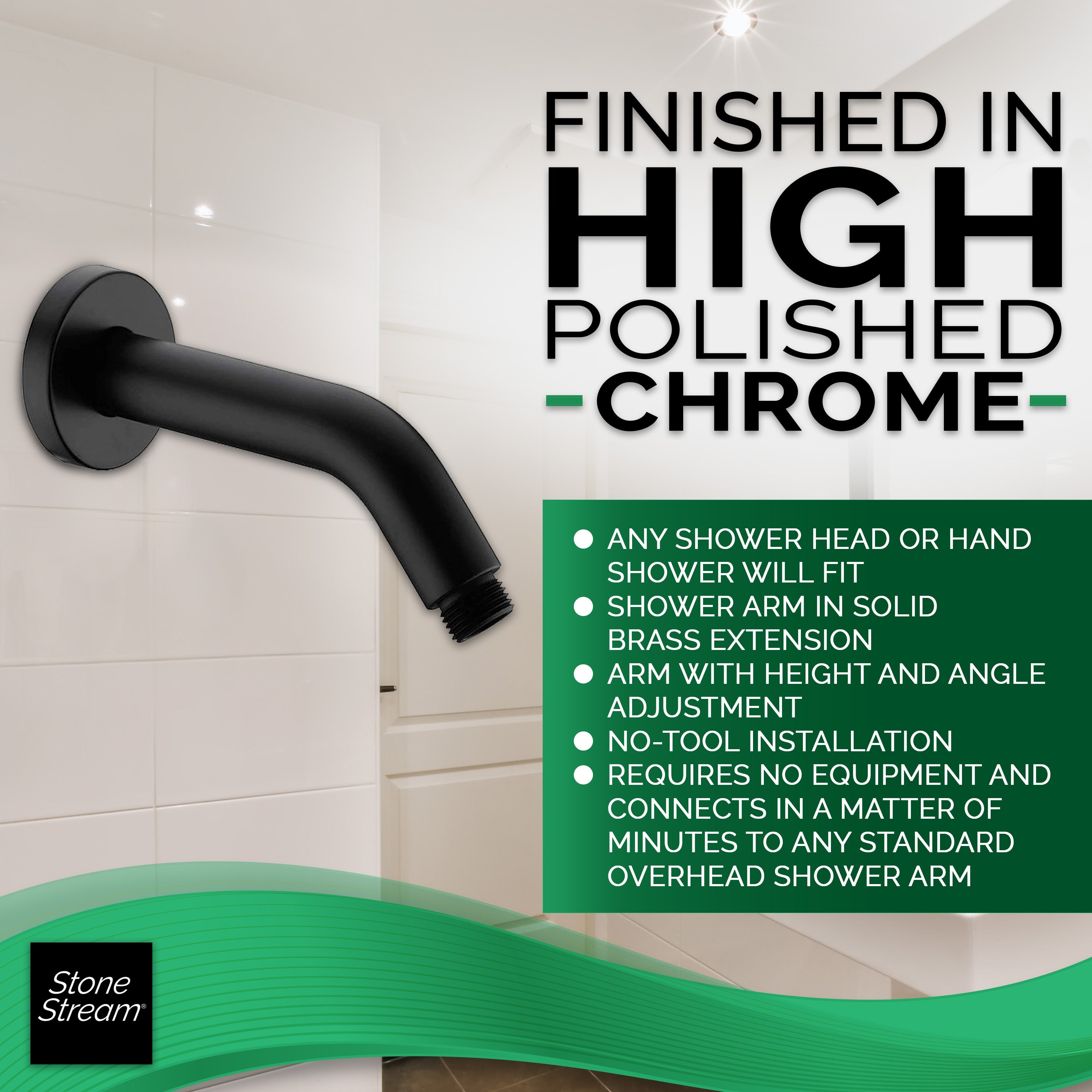 Shower Head Arm for Wall-Mount Shower - Matte Black - 1/2 inch thread