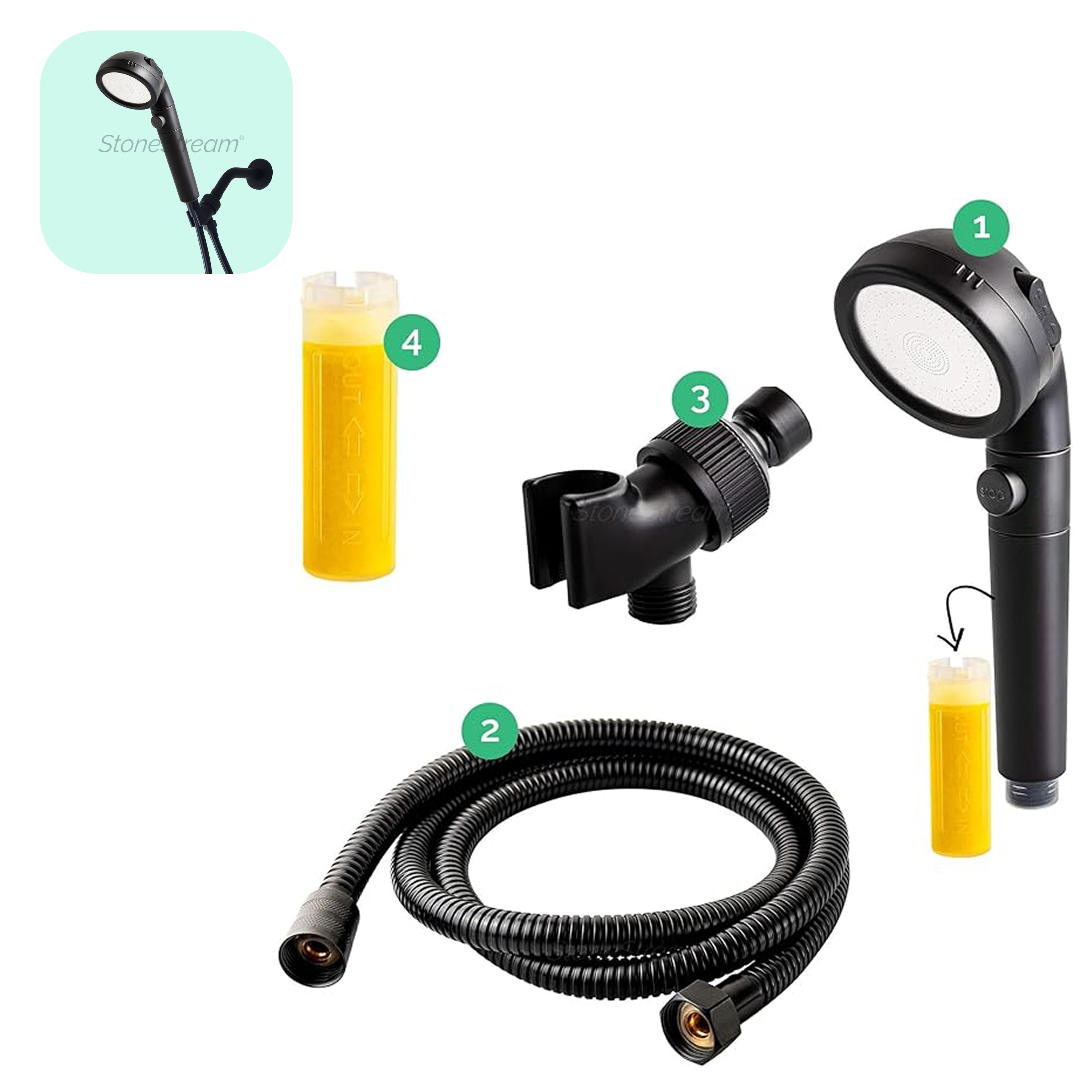 Kit con pioggia di doccia nera 4-in 1 EcoPopower 4 in 1