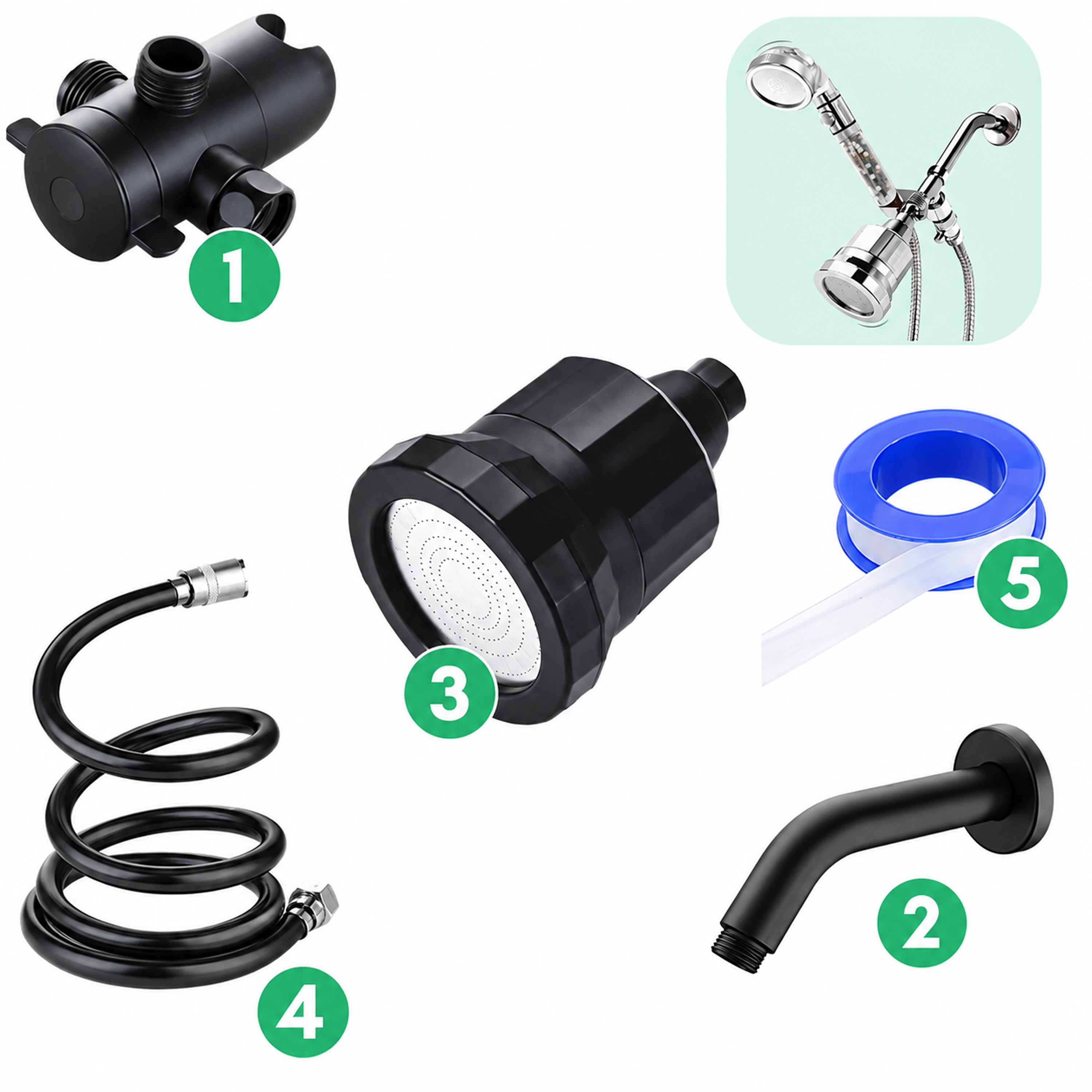 Kit installazione doccia con filtro anticalcare - Nero