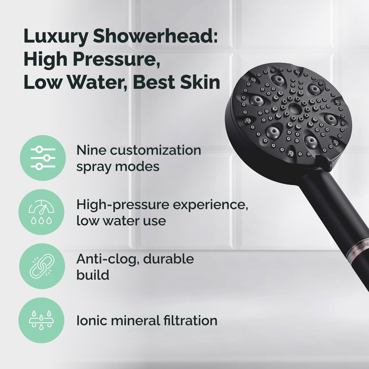 Ecolux 9 Mode High Pressure Shower Head (Filtered)