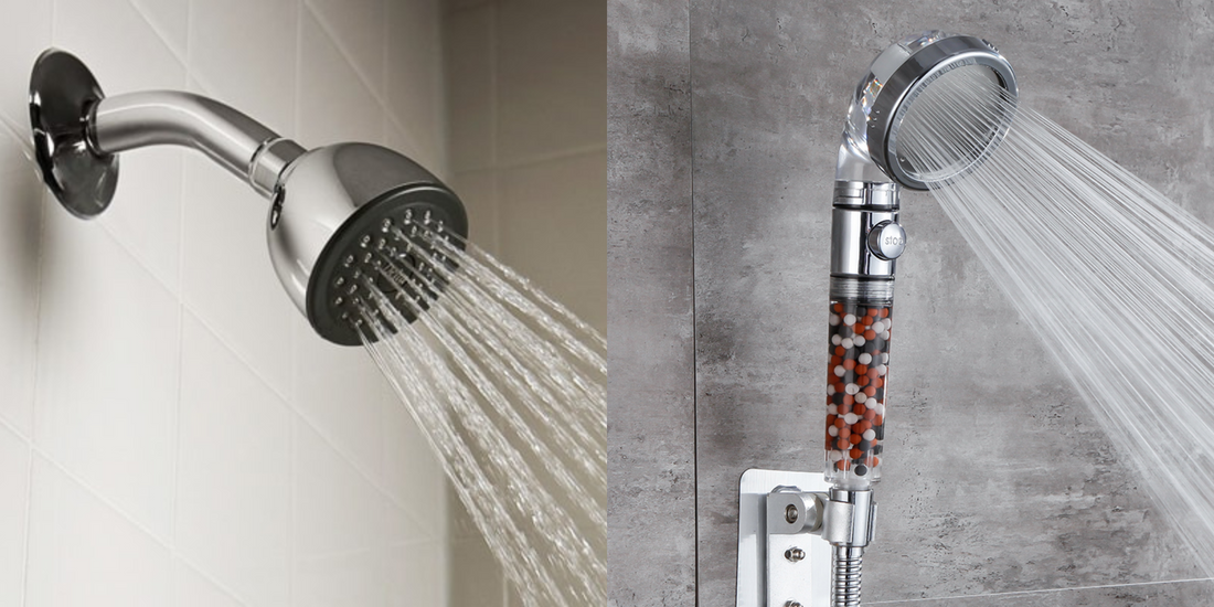 Confronto tra un soffione doccia standard e StoneStream in termini di filtrazione e pressione dell'acqua