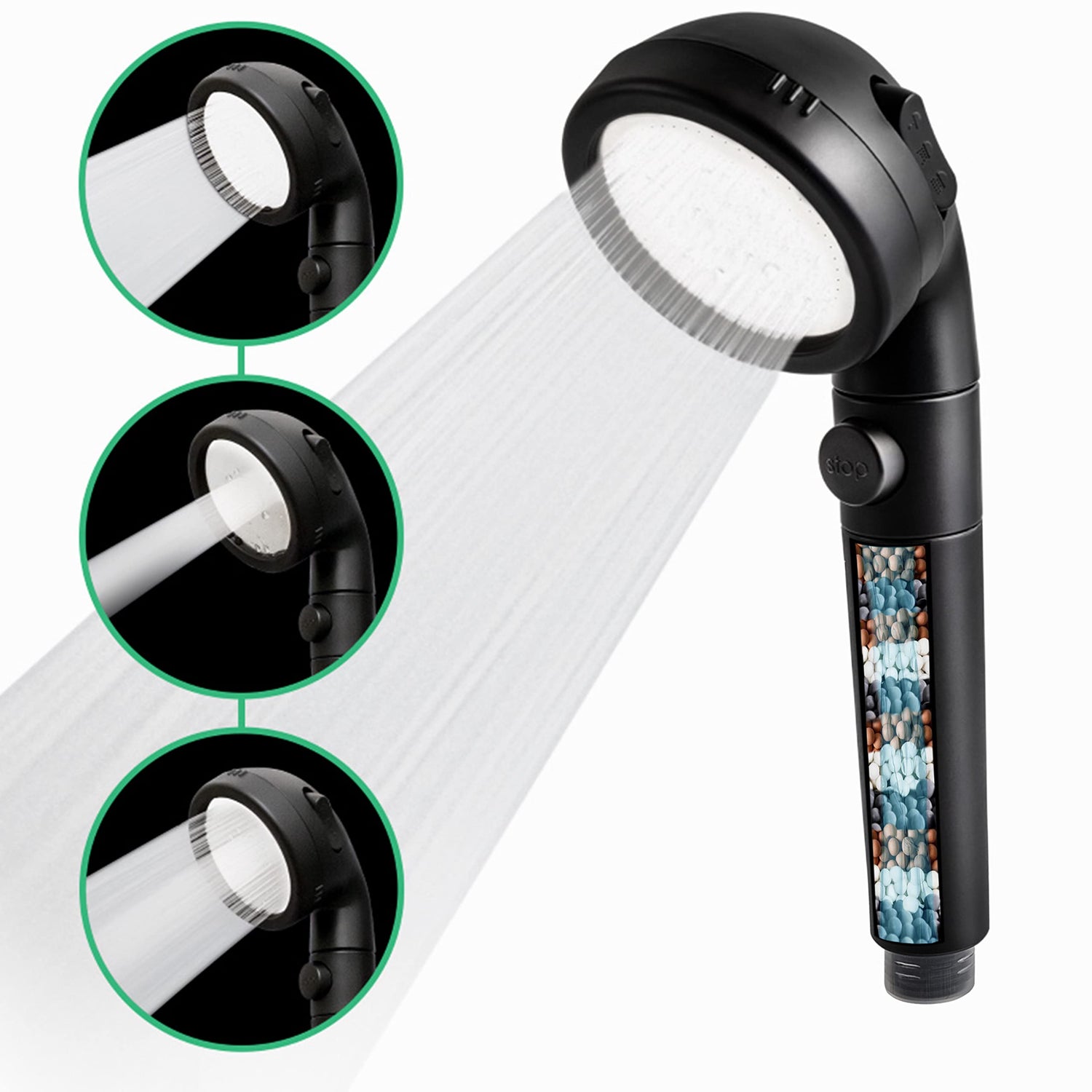 Soffione doccia StoneStream Black EcoPower con finitura opaca