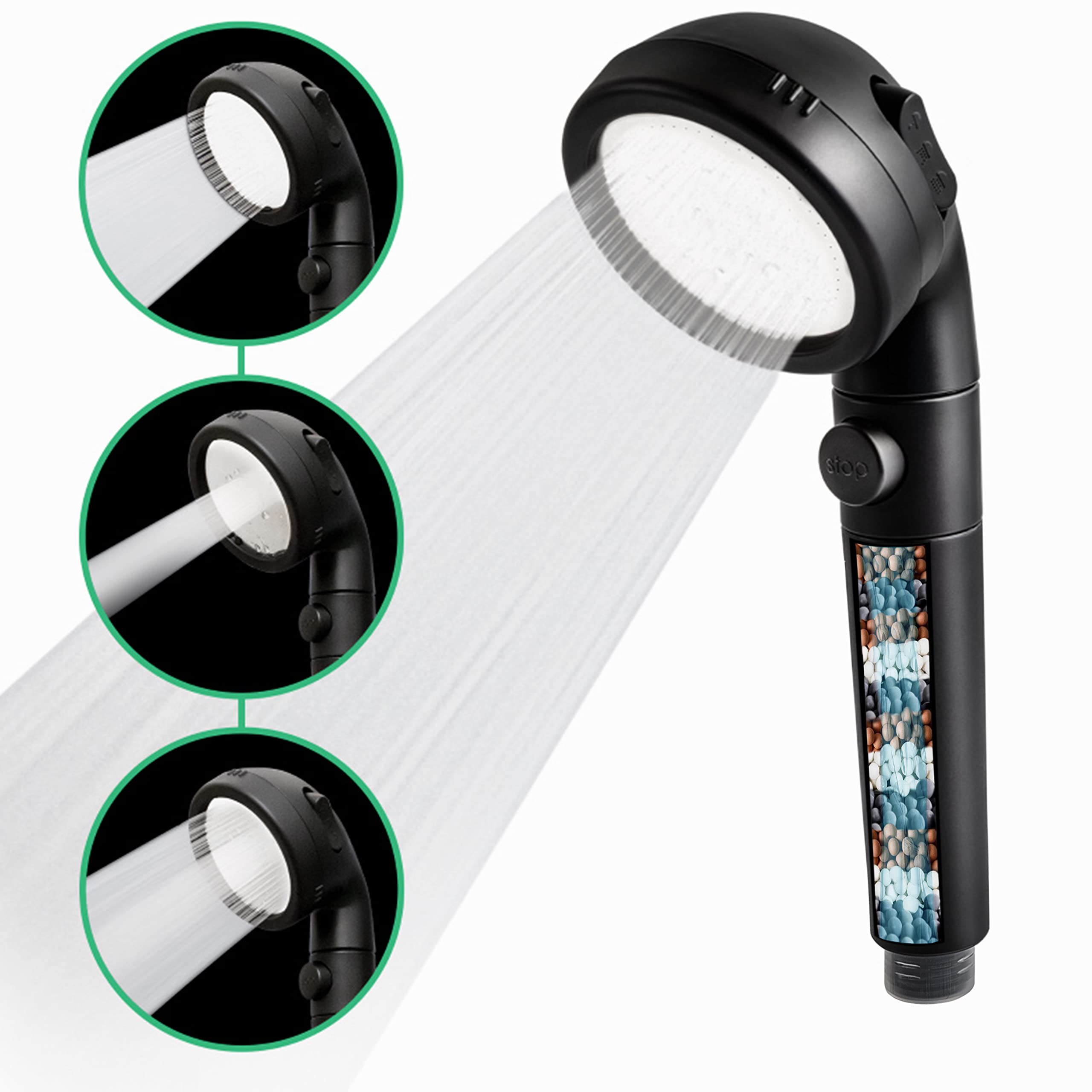 Soffione doccia StoneStream Black EcoPower con finitura opaca