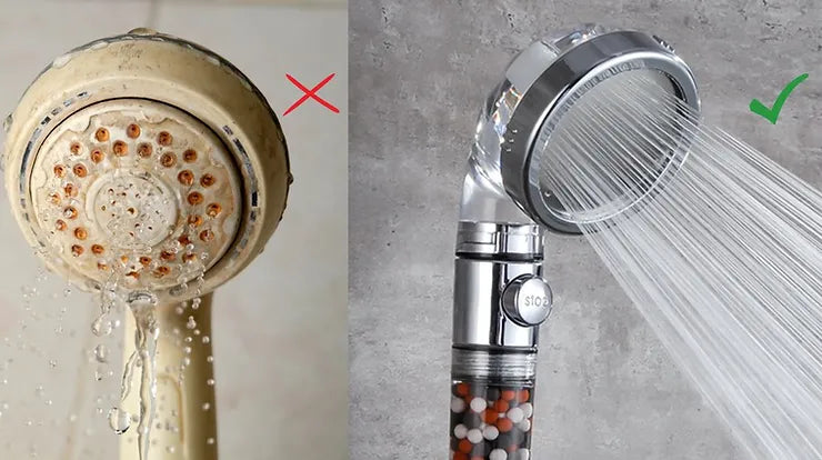 Confronto tra il soffione doccia StoneStream e un soffione standard in termini di filtraggio e pressione