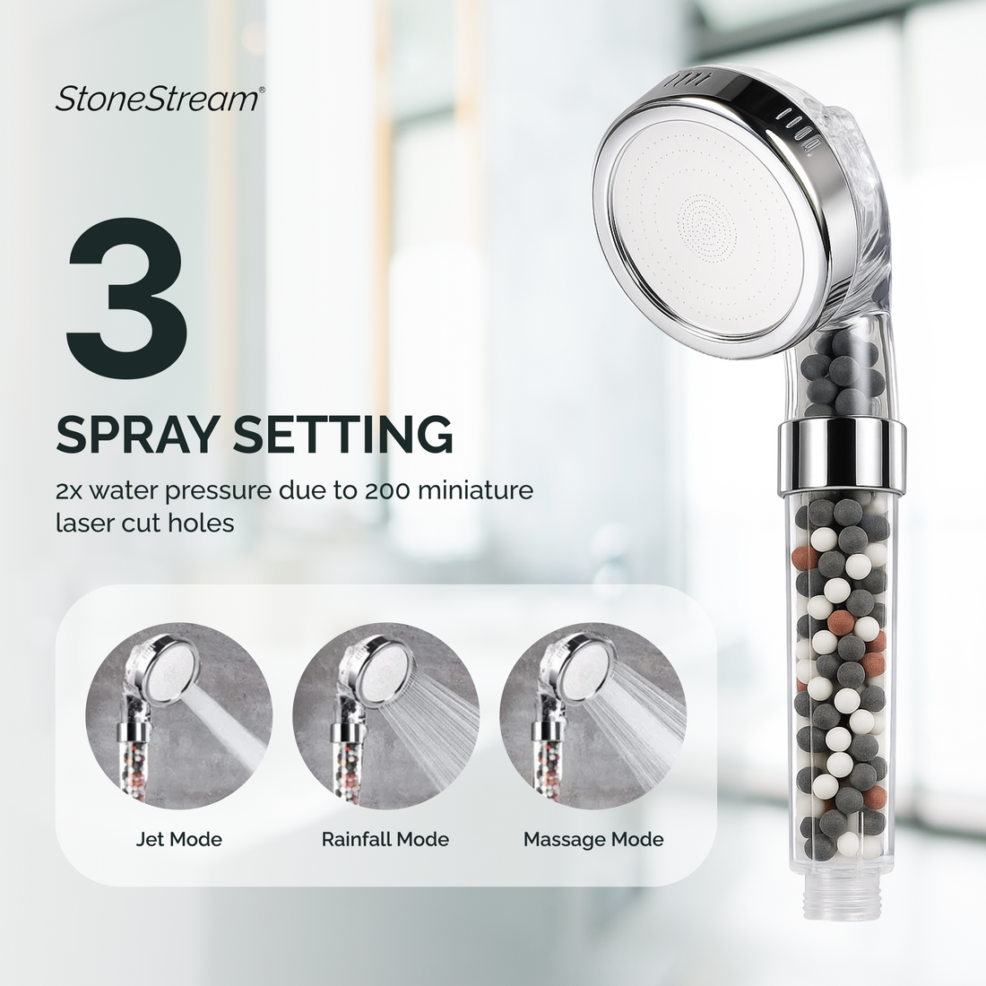 Soffione Doccia Filtrante Ionico Ecopower Compatibile con Docce Elettriche