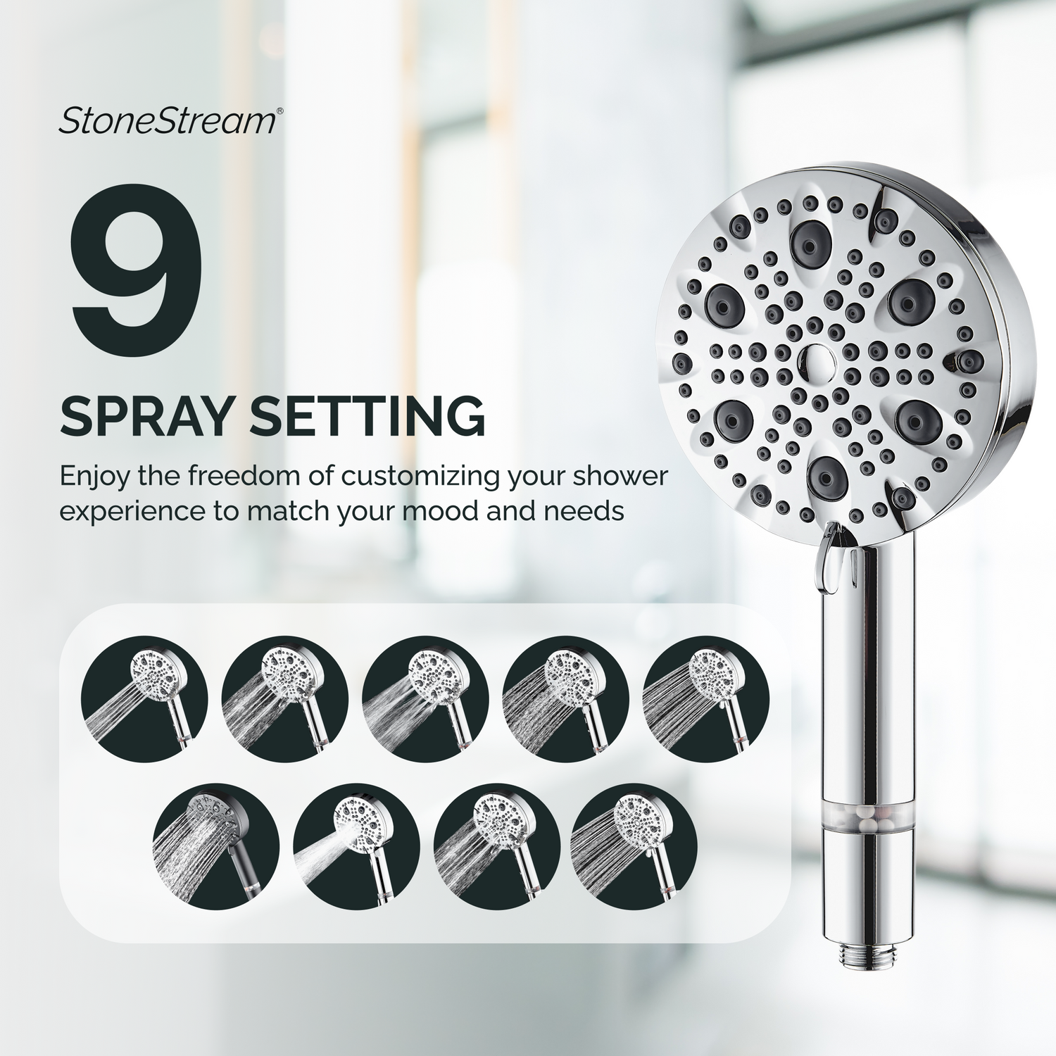 9-Mode Luxury Hard Water Filtration Shower Head Kit