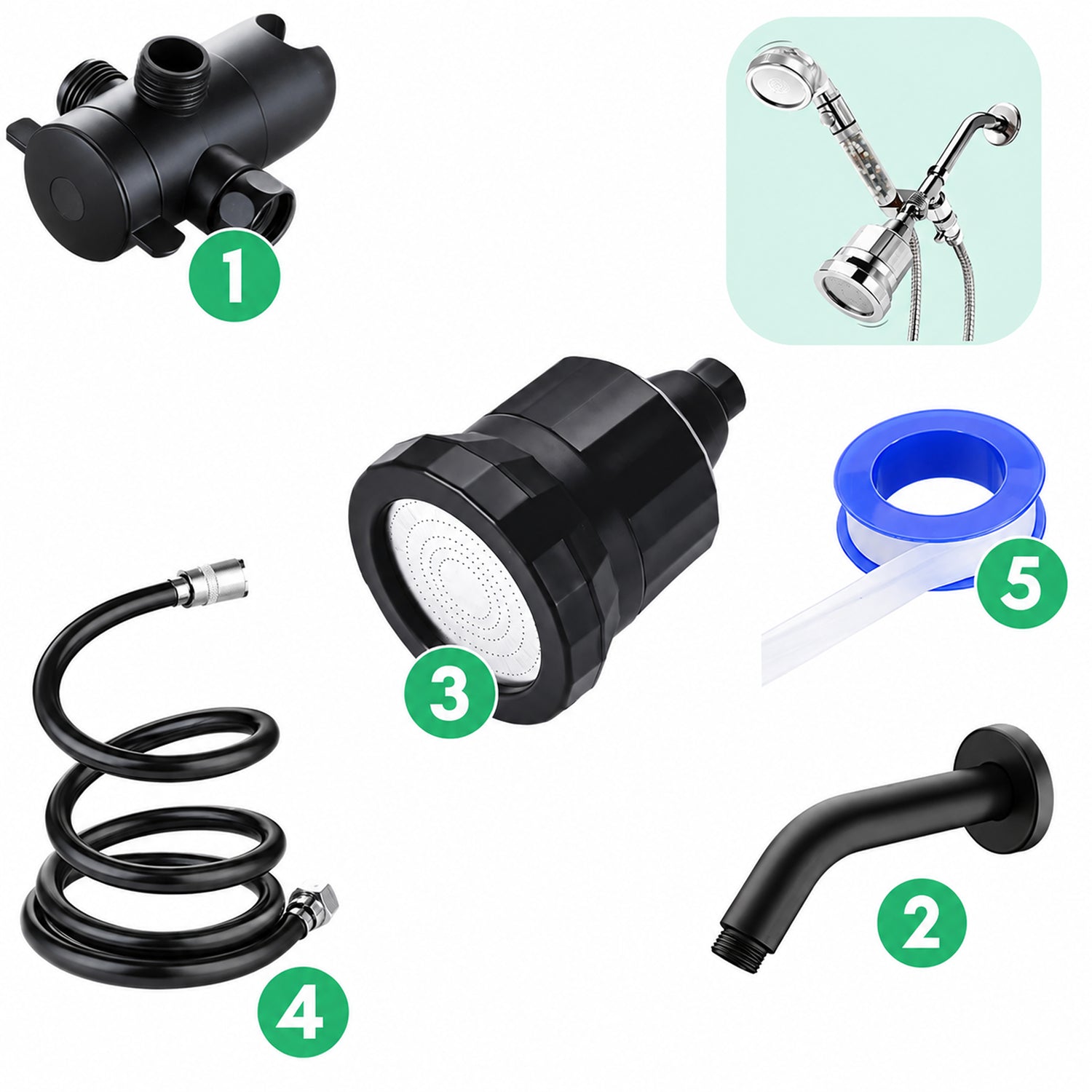 Kit installazione doccia con filtro anticalcare - Nero