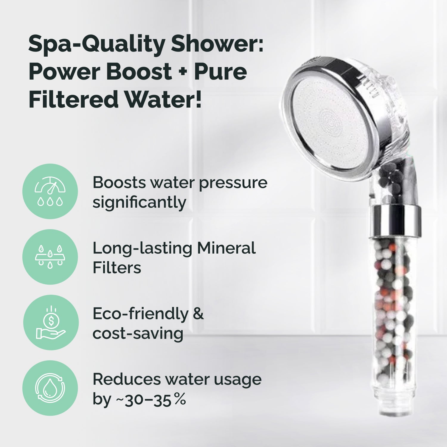 Electric Shower Compatible Filtered Ionic Ecopower Shower head